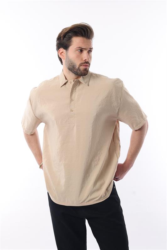 MDX Beige Oversize Comfort Fit Short Sleeve Shirt 6744 - New Albany