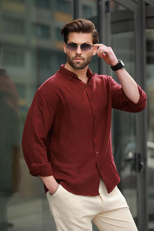 MDX Bordo Basic 100% Cotton Long Sleeve Men's Shirt E6761 - Liverpool