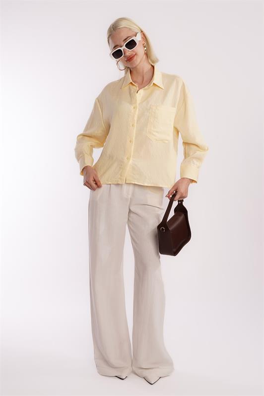 MDX Sarı Çizgili Oversize Kadın Gömlek MG2093 - Brunswick