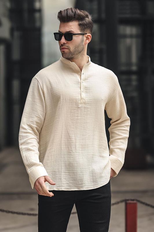 MDX Men's Beige Muslin Long Sleeve Shirt 6742 - Ecatepec
