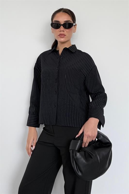 MDX Black Striped Oversized Women's Shirt MG2093 - Teruel