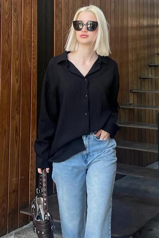 MDX Black Long Sleeve Striped Oversized Shirt MG2080 - Corigliano Calabro