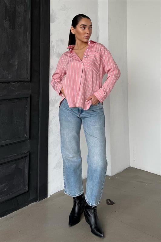 MDX Pink Striped Pocketed Women's Shirt Mg2345 - Timişoara