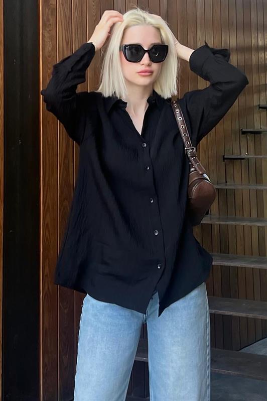 MDX Black Long Sleeve Striped Oversized Shirt MG2080 - Corigliano Calabro
