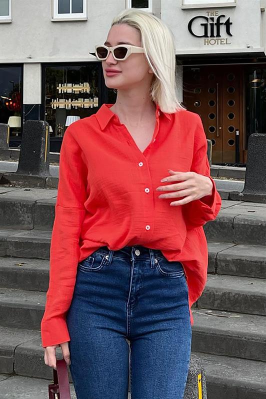 MDX Red Muslin Fabric Basic Women's Shirt MG1660 - Geldern