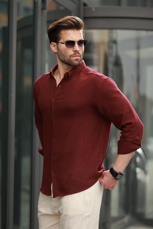 MDX Bordo Basic 100% Cotton Long Sleeve Men's Shirt E6761 - Liverpool