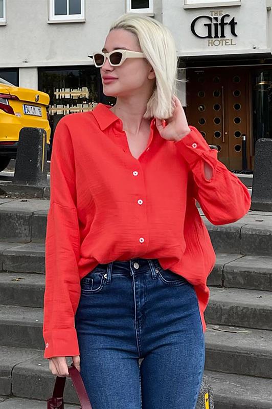 MDX Red Muslin Fabric Basic Women's Shirt MG1660 - Geldern