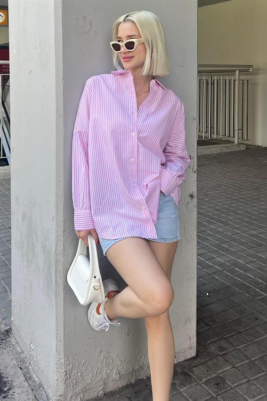 MDX Pink Striped Oversized Shirt Mg1525 - Villaflores