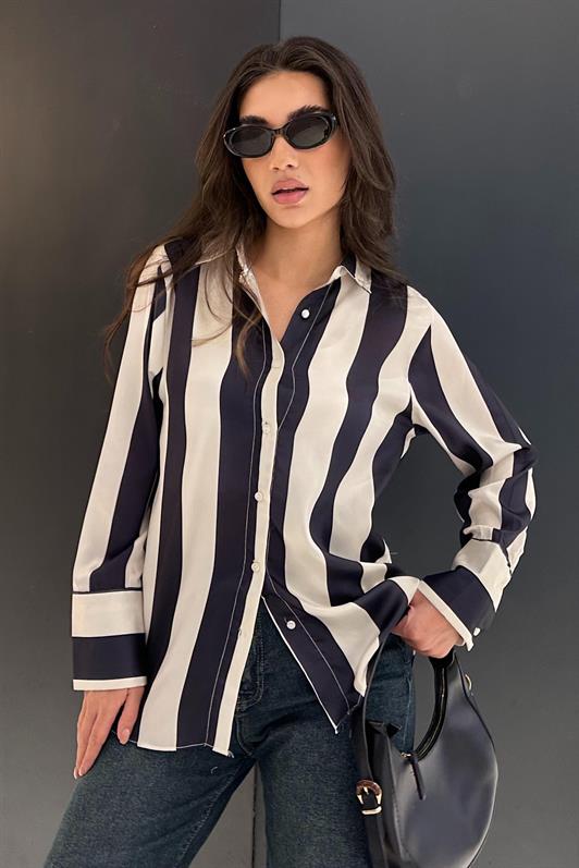 MDX Navy Striped Oversized Women's Shirt MG1850 - Pirmasens