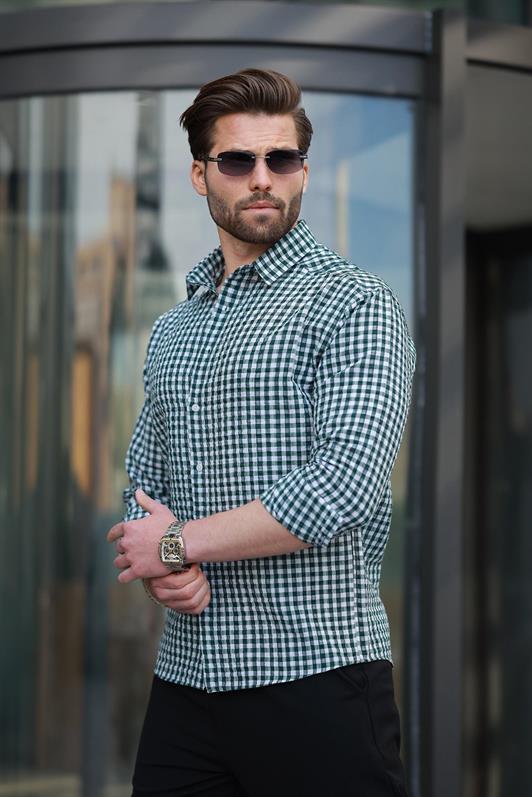 MDX Green Checkered Long Sleeve Men's Shirt E6763 - Mira