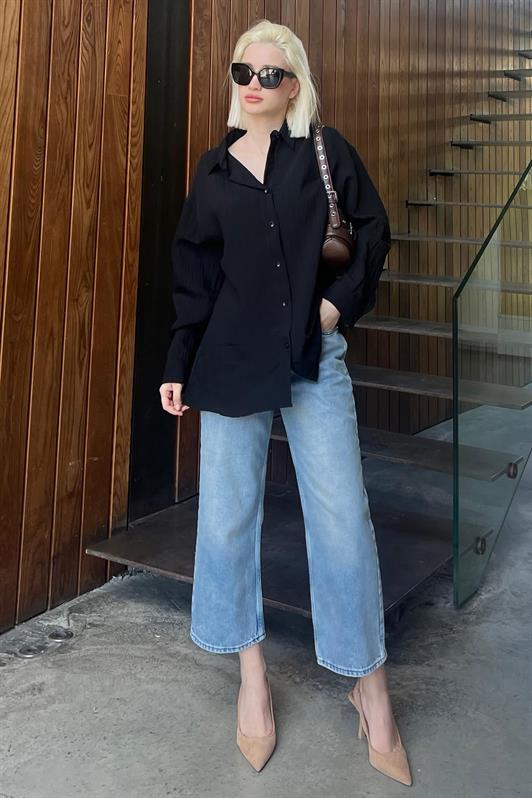 MDX Black Long Sleeve Striped Oversized Shirt MG2080 - Corigliano Calabro
