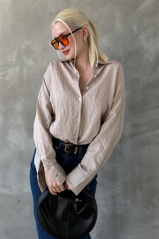 MDX Beige Striped Oversized Women's Shirt Mg2327 - Dale City