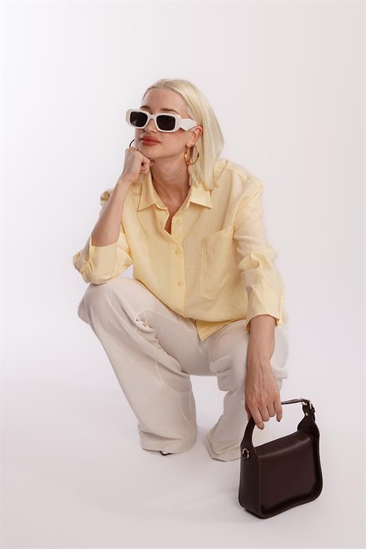 MDX Sarı Çizgili Oversize Kadın Gömlek MG2093 - Brunswick