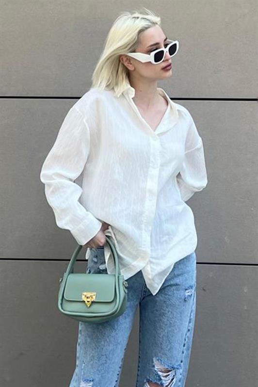 MDX White Long Sleeve Striped Oversized Shirt MG2080 - Toluca