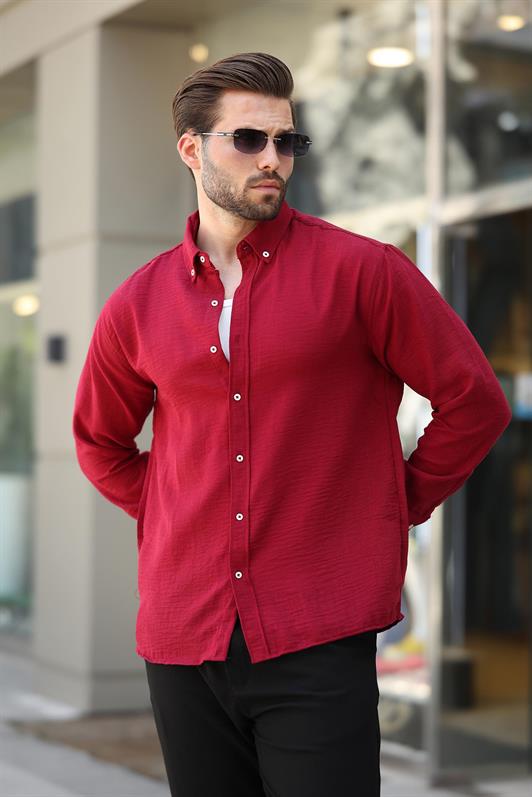 MDX Bordo Mavisi Uzun Kollu Oversize Erkek Gömlek 6735 - Actopan