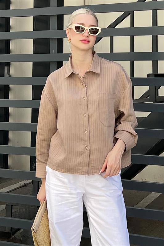 MDX Camel Striped Oversized Women's Shirt MG2093 - Kingston upon Hull