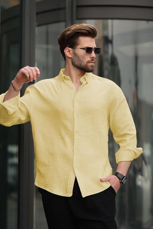 MDX Yellow Basic 100% Cotton Long Sleeve Men's Shirt E6761 - Eastchester
