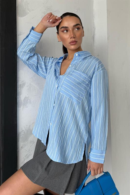 MDX Blue Striped Pocketed Women's Shirt Mg2345 - Veenendaal