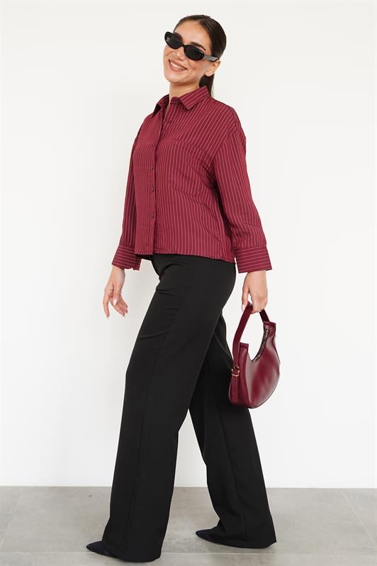 MDX Burgundy Striped Oversized Women's Shirt MG2093 - Reading