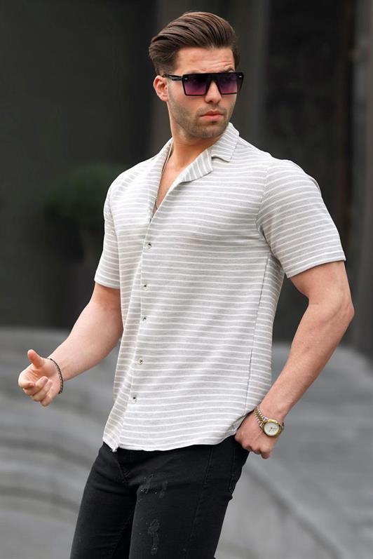 MDX Gray Striped Short Sleeve Men's Shirt 6703 - Madrid