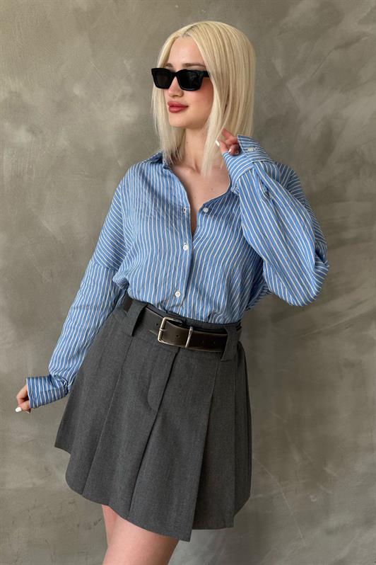 MDX Blue Striped Oversized Women's Shirt Mg2327 - Rosemead