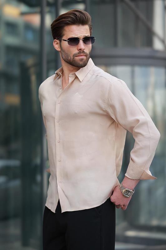 MDX Beige Basic Long Sleeve Men's Shirt E6762 - Sunrise Manor