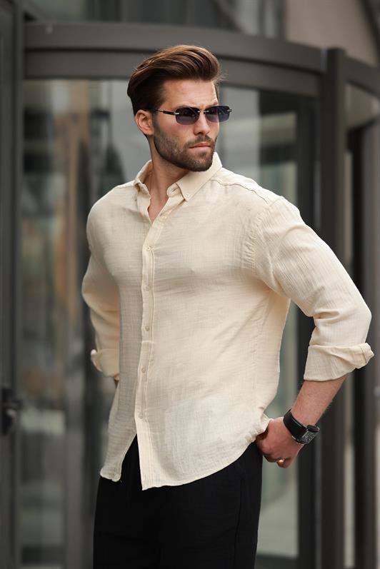 MDX Beige Basic 100% Cotton Long Sleeve Men's Shirt E6761 - Ontario