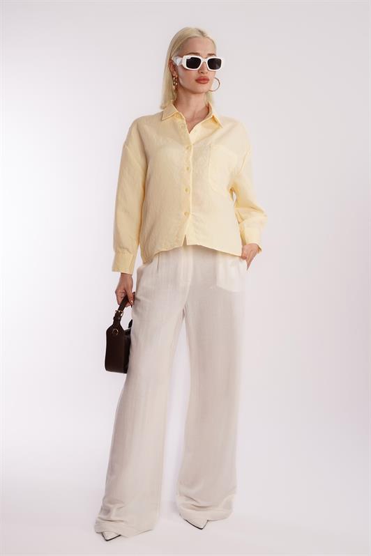 MDX Sarı Çizgili Oversize Kadın Gömlek MG2093 - Brunswick