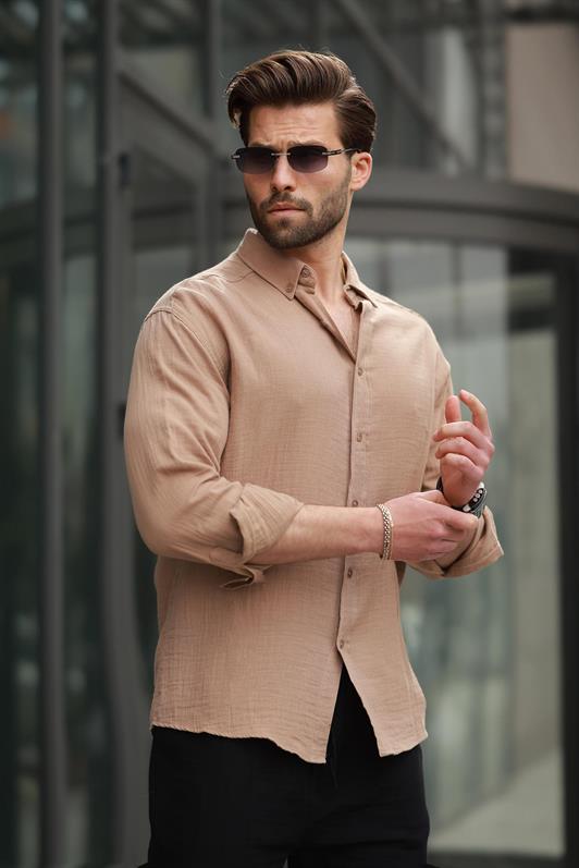 MDX Camel Basic 100% Cotton Long Sleeve Men's Shirt E6761 - Voznesensk