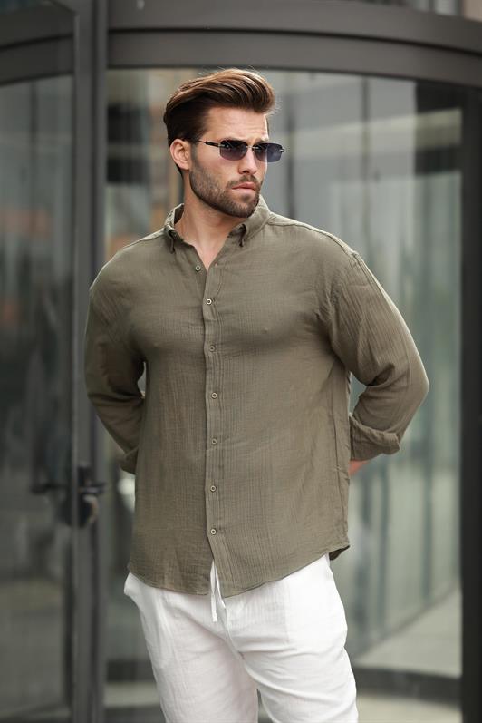 MDX Haki Basic 100% Cotton Long Sleeve Men's Shirt E6761 - Shawinigan