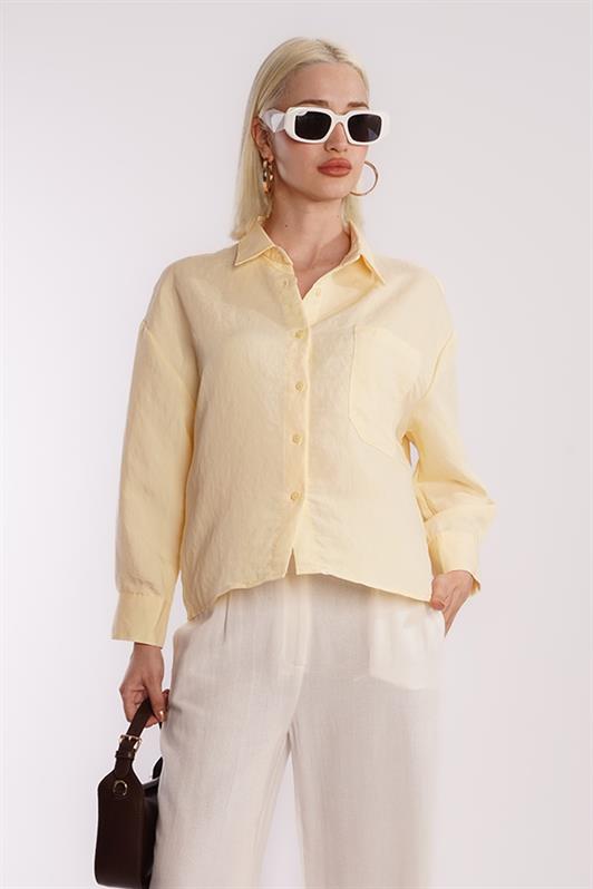 MDX Sarı Çizgili Oversize Kadın Gömlek MG2093 - Brunswick