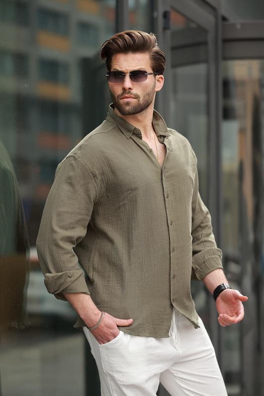 MDX Haki Basic 100% Cotton Long Sleeve Men's Shirt E6761 - Shawinigan