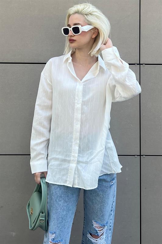 MDX White Long Sleeve Striped Oversized Shirt MG2080 - Toluca