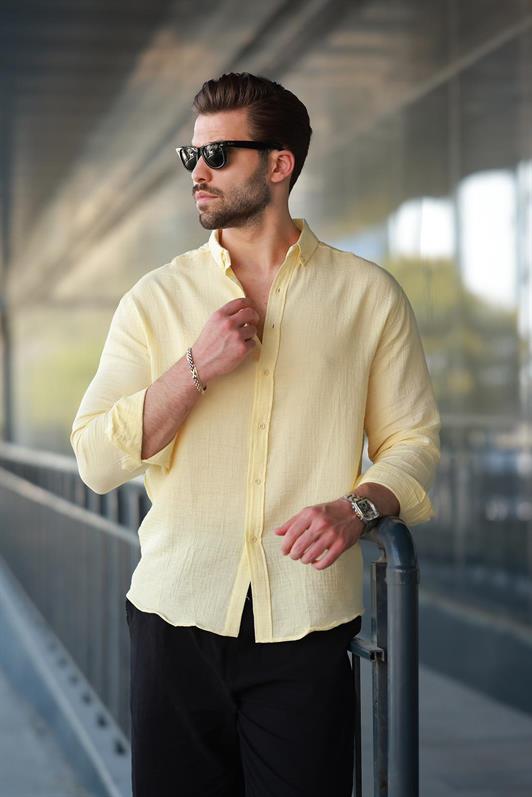 MDX Yellow Basic 100% Cotton Long Sleeve Men's Shirt E6761 - Eastchester