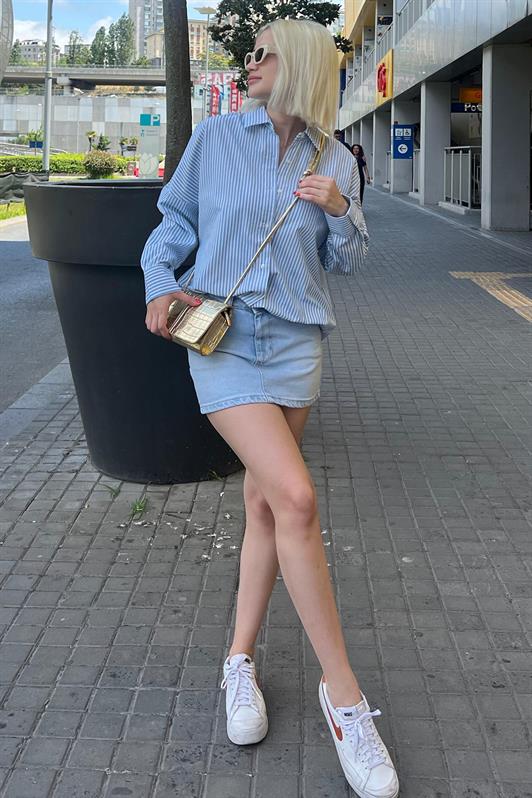 MDX Blue Striped Oversized Shirt Mg1525 - Châtenay-Malabry