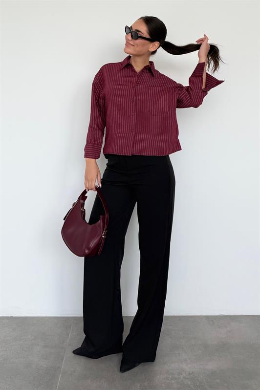MDX Burgundy Striped Oversized Women's Shirt MG2093 - Reading