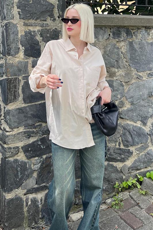 MDX Beige Oversize Basic Pocket Poplin Shirt MG1530 - Kostiantynivka