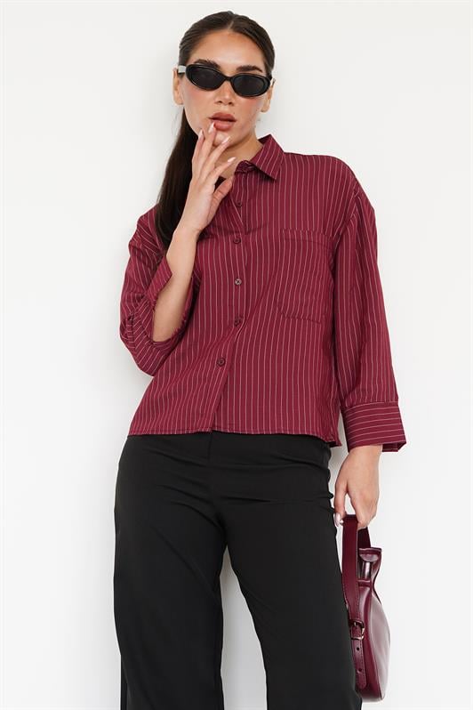 MDX Burgundy Striped Oversized Women's Shirt MG2093 - Reading