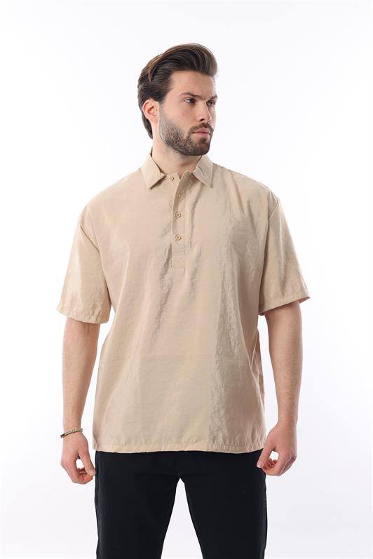 MDX Beige Oversize Comfort Fit Short Sleeve Shirt 6744 - New Albany