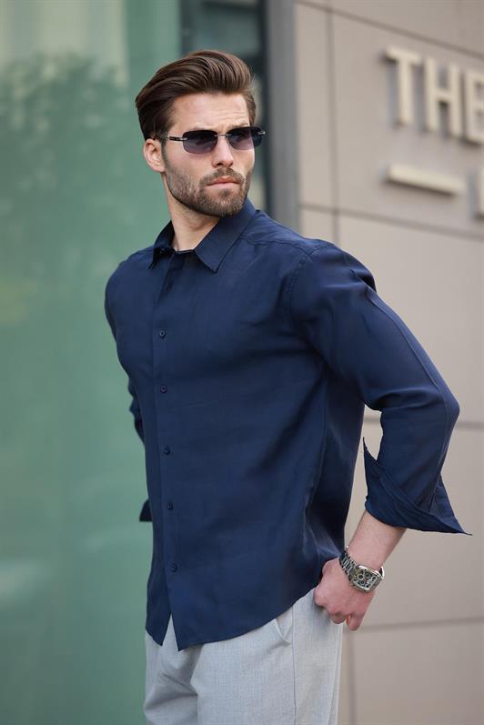 MDX Navy Blue Basic Long Sleeve Men's Shirt E6762 - Guacharachi
