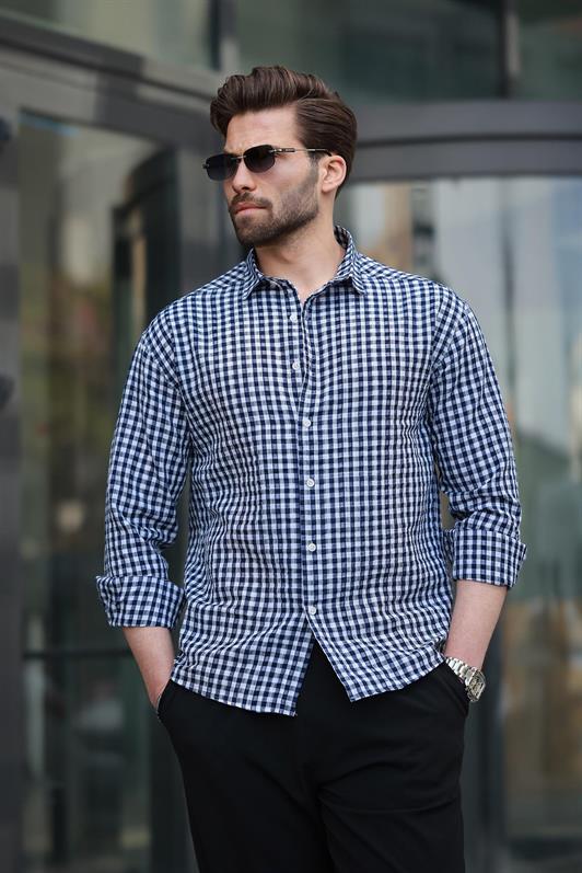 MDX Navy Blue Polka Dot Long Sleeve Men's Shirt E6763 - Melbourne