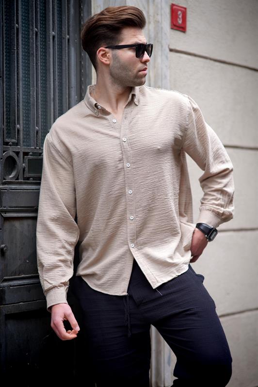 MDX Beige Long Sleeve Oversized Men's Shirt 6735 - Póvoa de Varzim