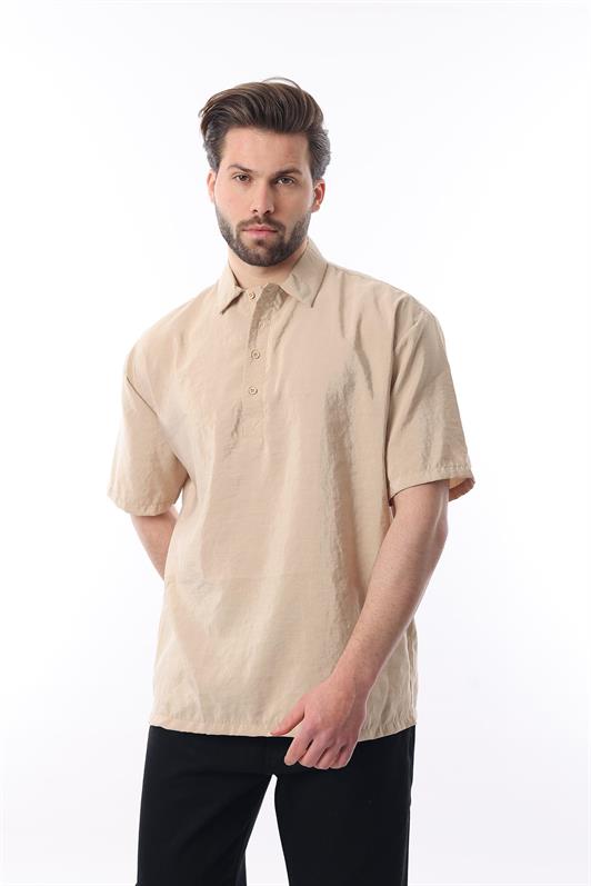 MDX Beige Oversize Comfort Fit Short Sleeve Shirt 6744 - New Albany