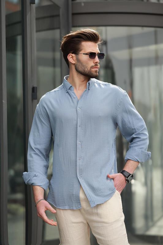 MDX Blue Basic 100% Cotton Long Sleeve Men's Shirt E6761 - Ogden