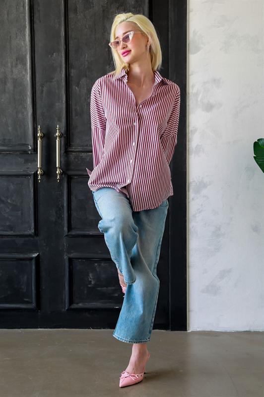 MDX Burgundy Striped Oversized Shirt MG1525 - Troy