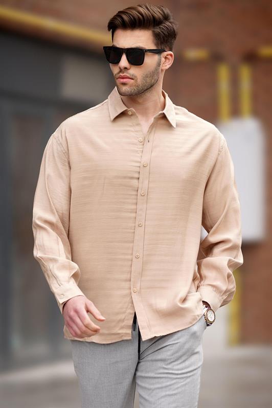 MDX Beige Long Sleeve Oversized Men's Shirt 6733 - Bergkamen
