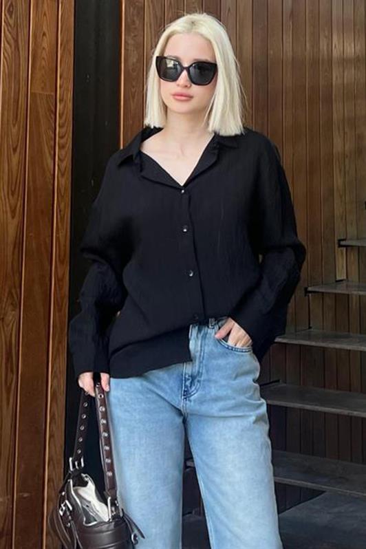 MDX Black Long Sleeve Striped Oversized Shirt MG2080 - Corigliano Calabro