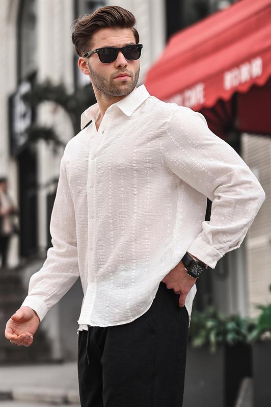 MDX Ecru Patterned Long Sleeve Men's Shirt 6734 - New Westminster