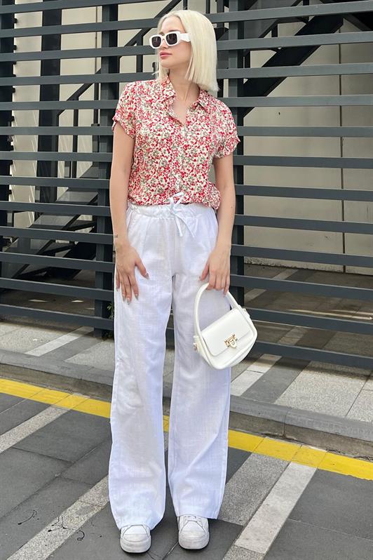 MDX Short-Sleeved Women's Shirt with Red Flower Pattern MG2098 - Rialto