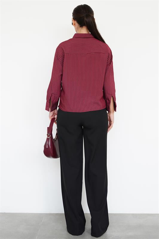 MDX Burgundy Striped Oversized Women's Shirt MG2093 - Reading
